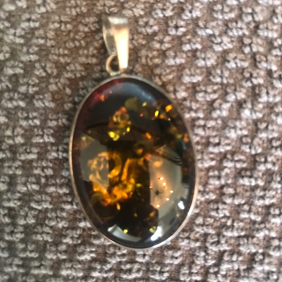 Vintage sterling silver and amber pendant - Picture 2 of 4